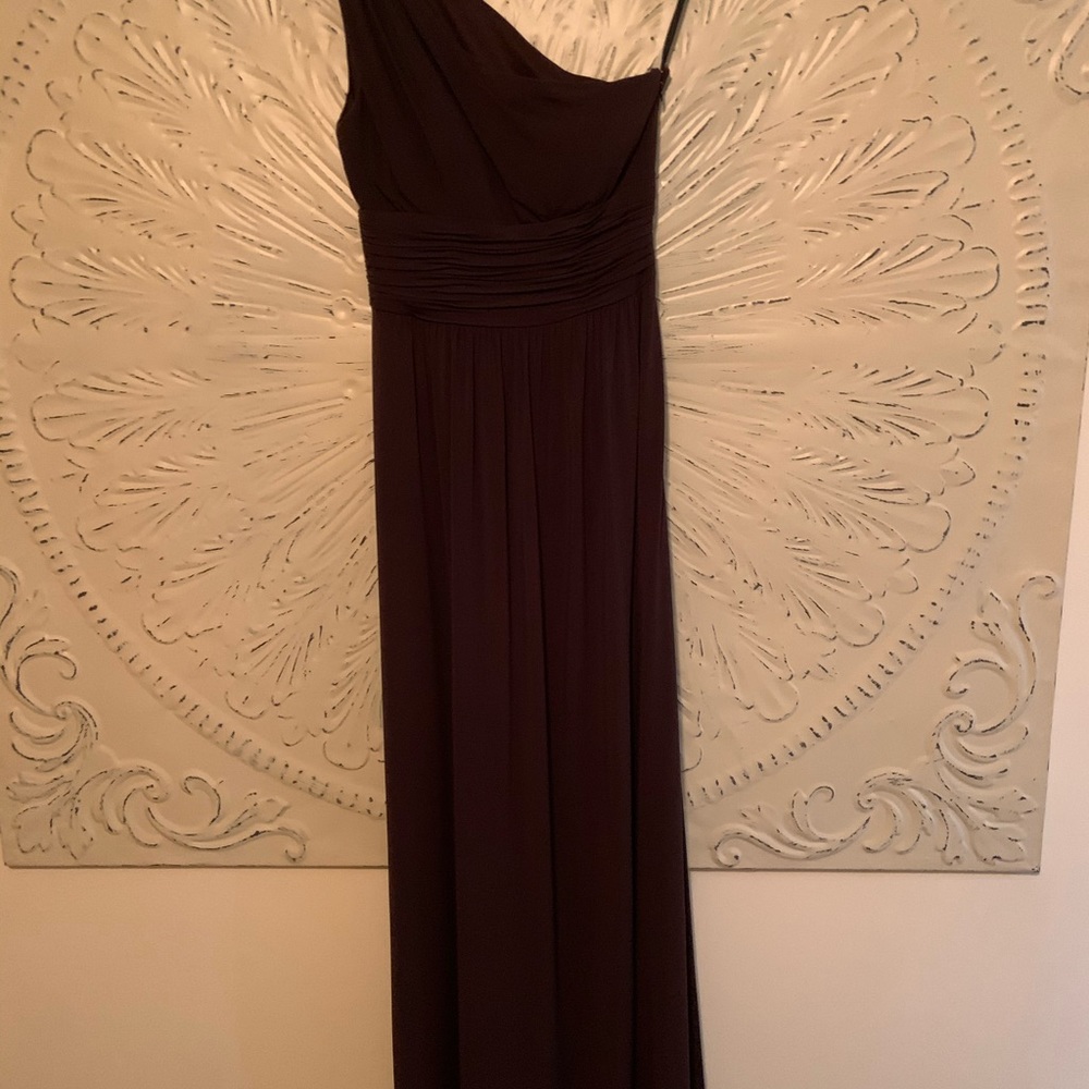 Chocolate brown one shoulder evening dress